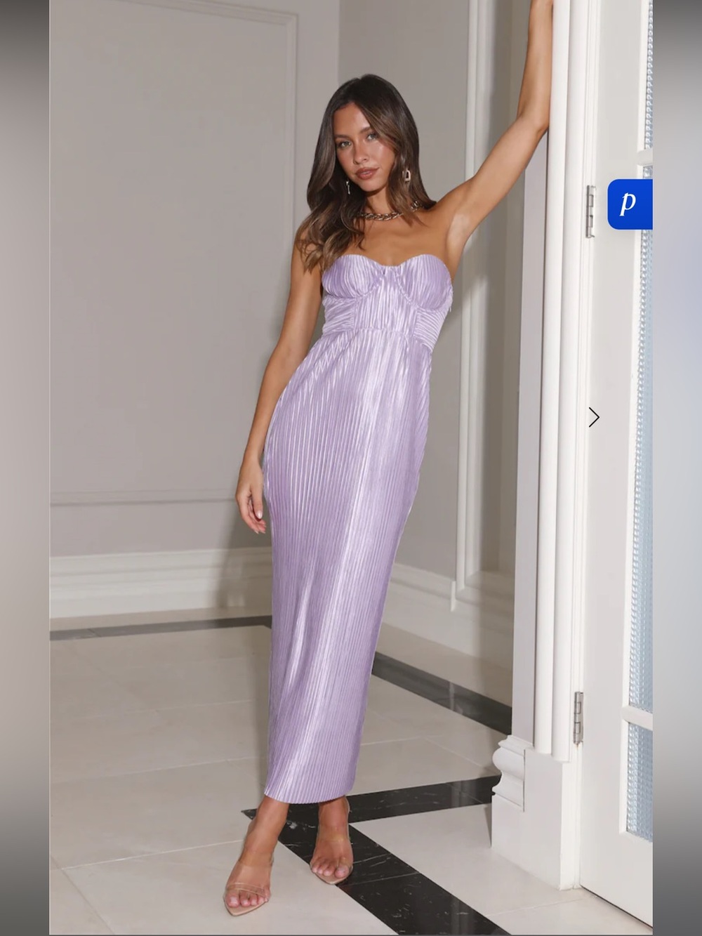 Hello Molly Lilac Strapless Pleated Midi Dress
